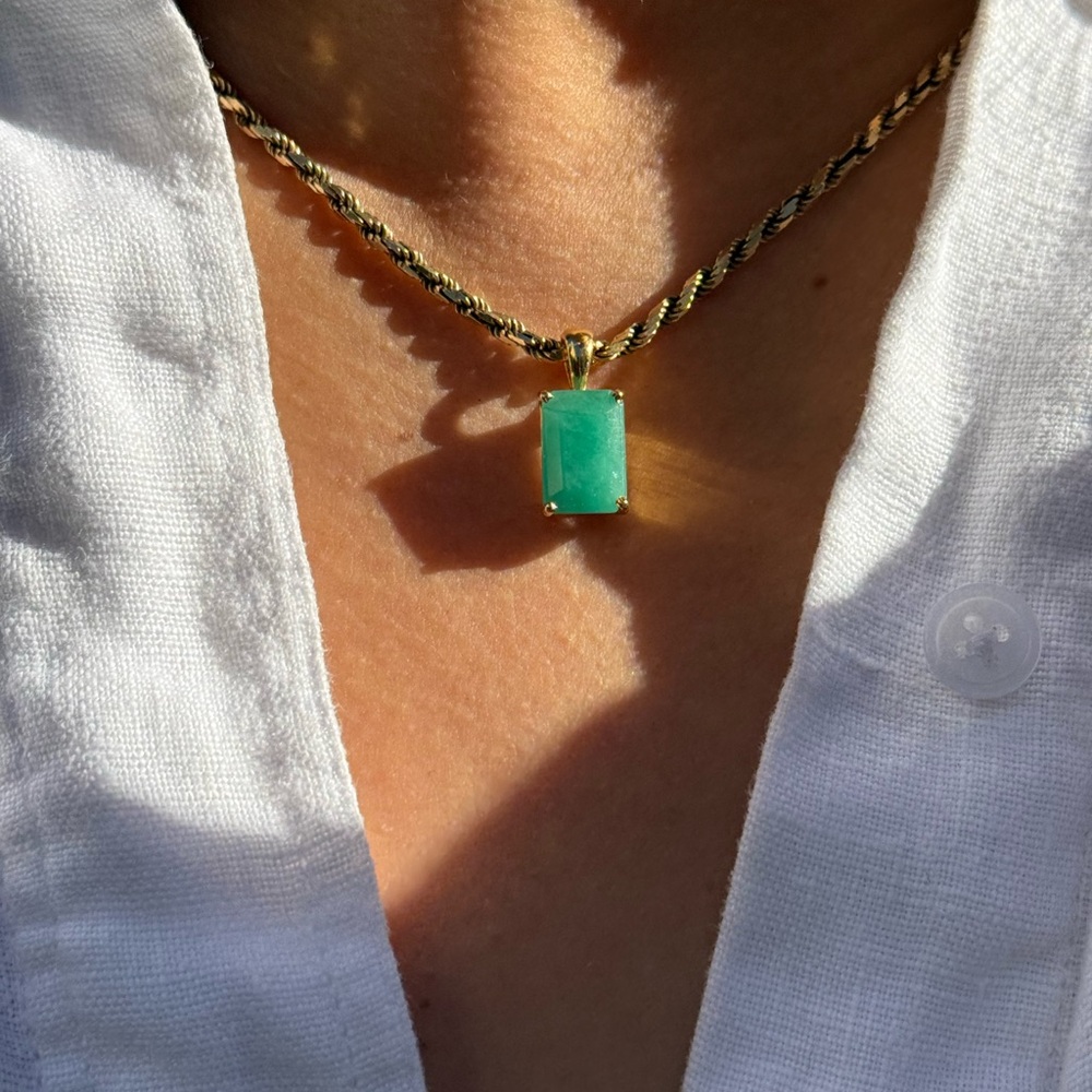 Natural Emerald Pendant | 5.85 Carat | 18K Gold Plated | 925 Silver